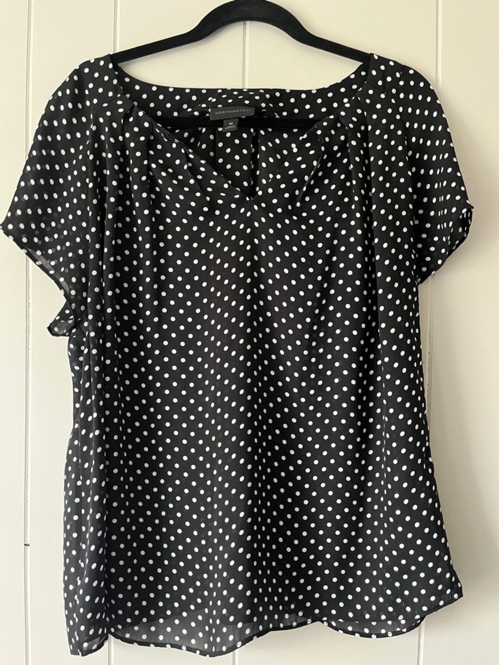 Worthington Black and White Polka Dot Short-Sleeve Blouse